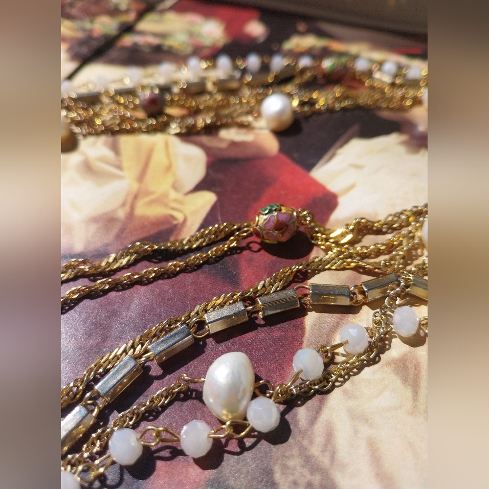 Multi-Layered Gold & Pearl Necklace - Picture 11 of 13
